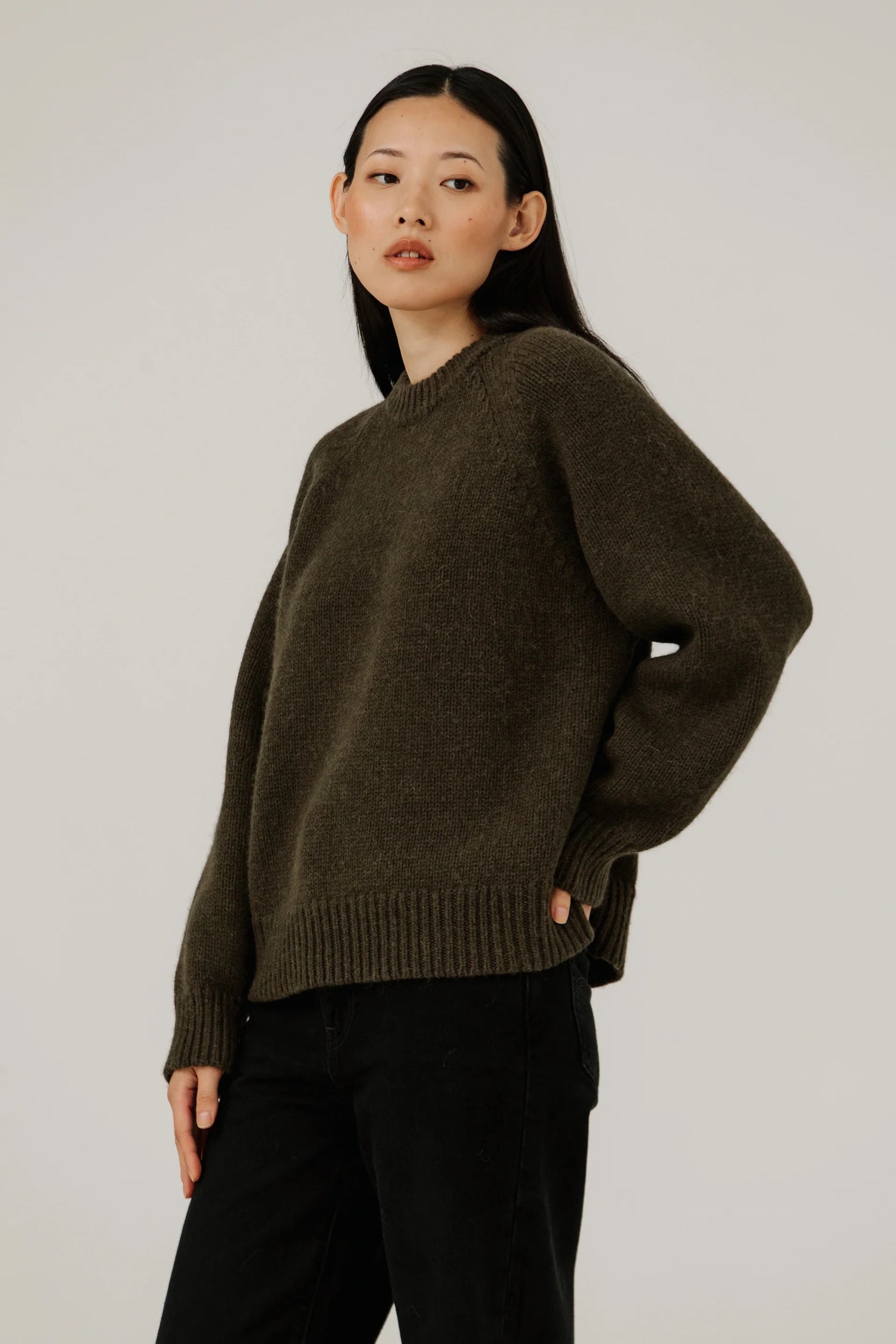 Classic Oversized Crewneck in Dark Olive