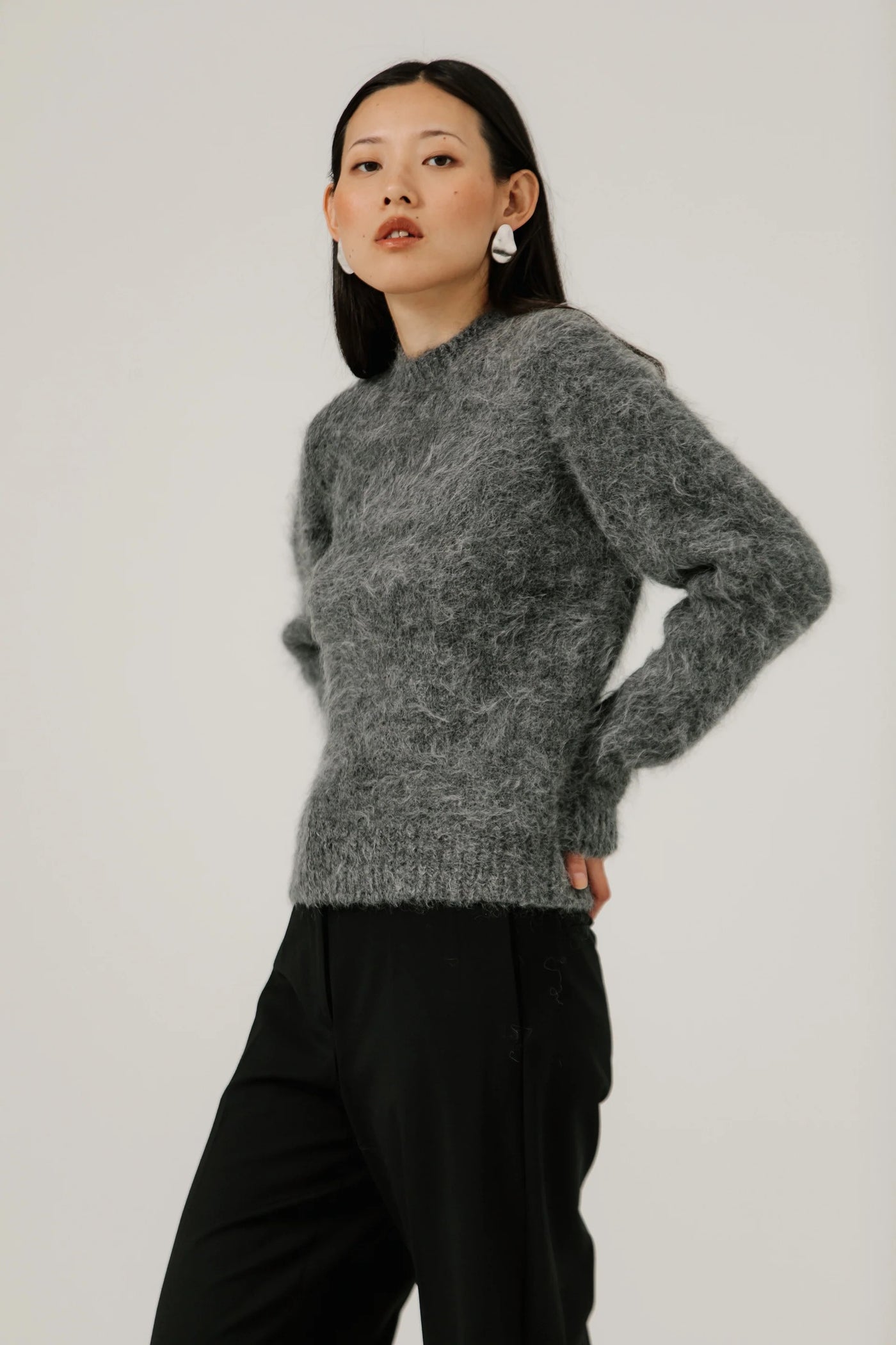 Suri Alpaca Crewneck in Stone