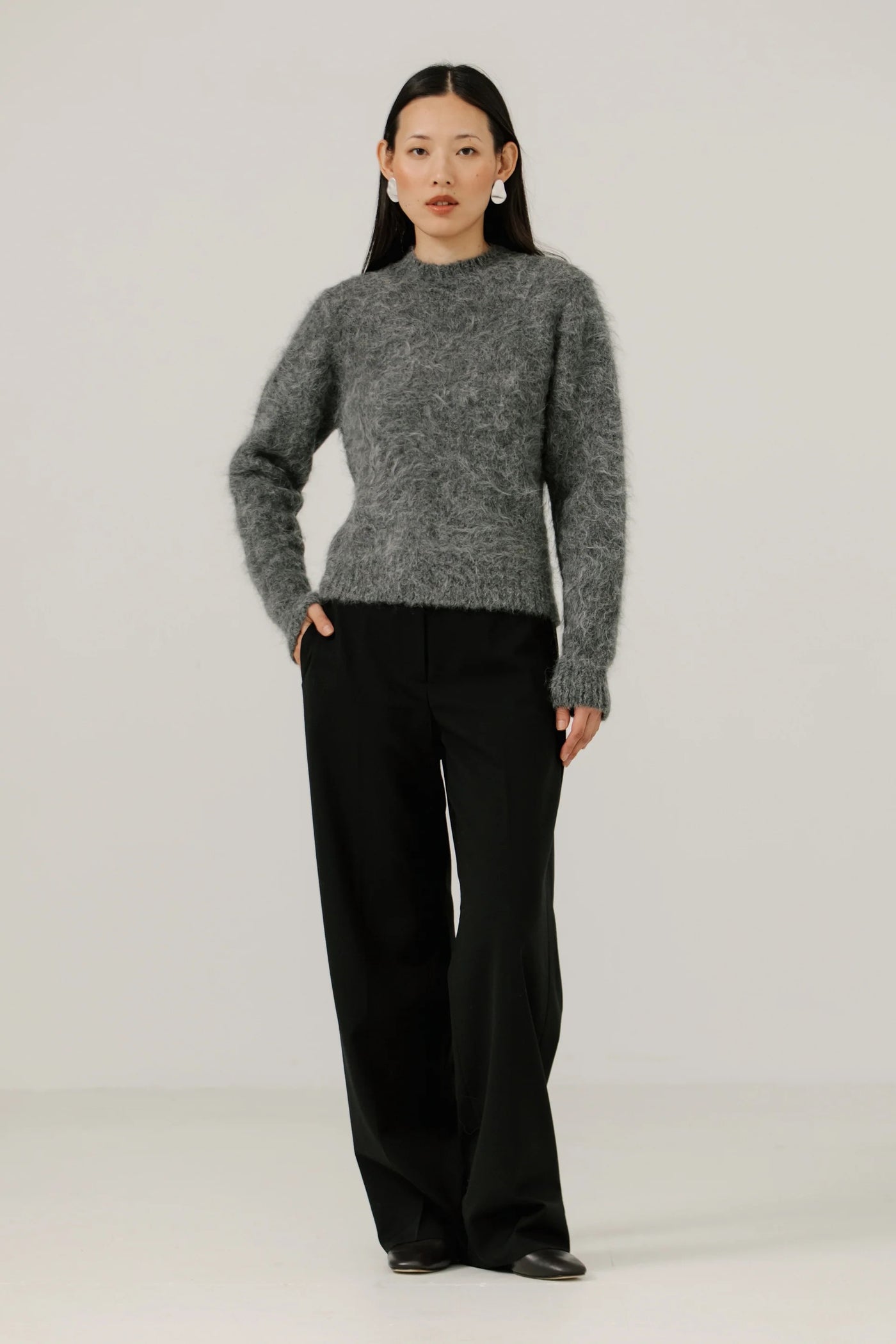 Suri Alpaca Crewneck in Stone