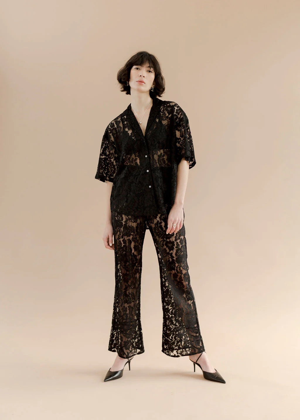 Romeo Button Down in Black Lace