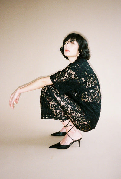 Romeo Button Down in Black Lace