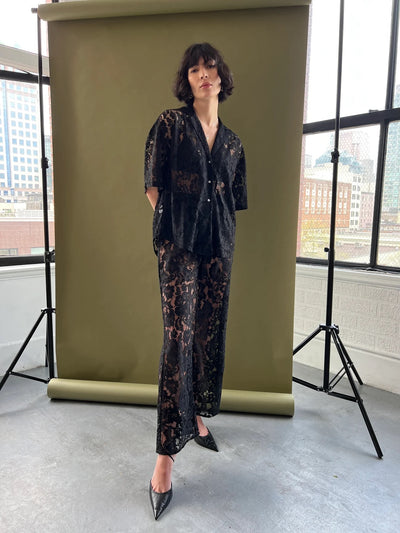Romeo Button Down in Black Lace