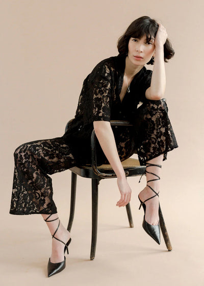 Romeo Button Down in Black Lace