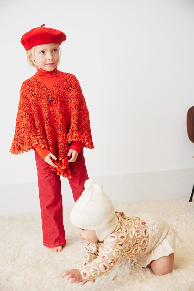 Lattice Crochet Poncho - Red Flame