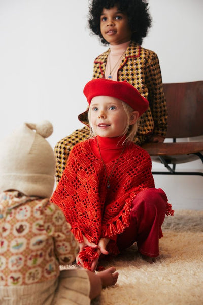 Lattice Crochet Poncho - Red Flame