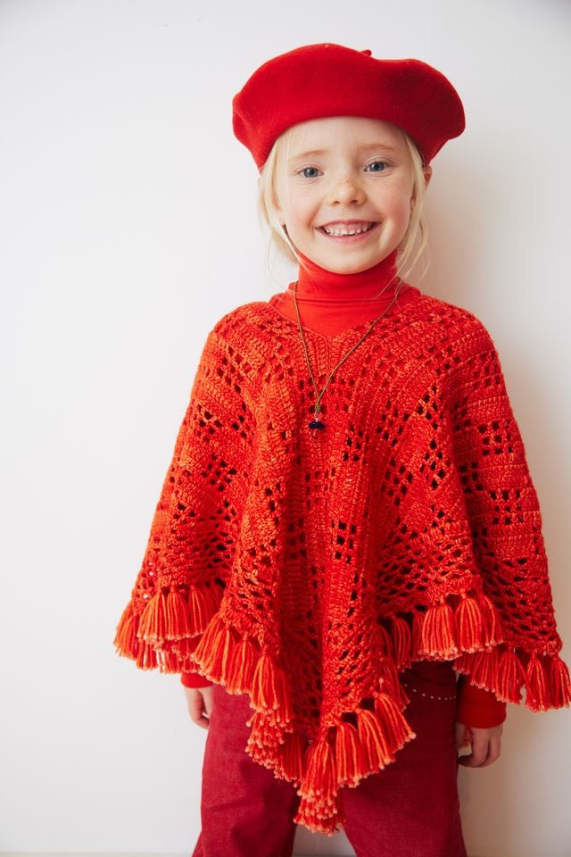 Lattice Crochet Poncho - Red Flame