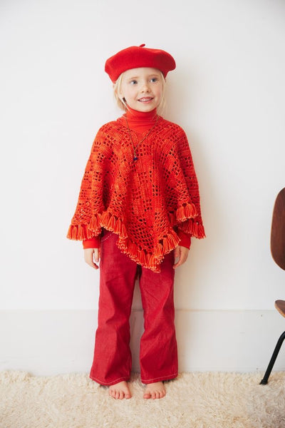 Lattice Crochet Poncho - Red Flame