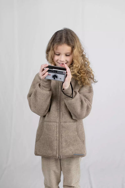 Veste à capuche en laine bouillie pour enfant - Noyer