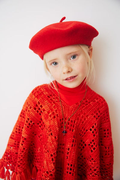 Lattice Crochet Poncho - Red Flame