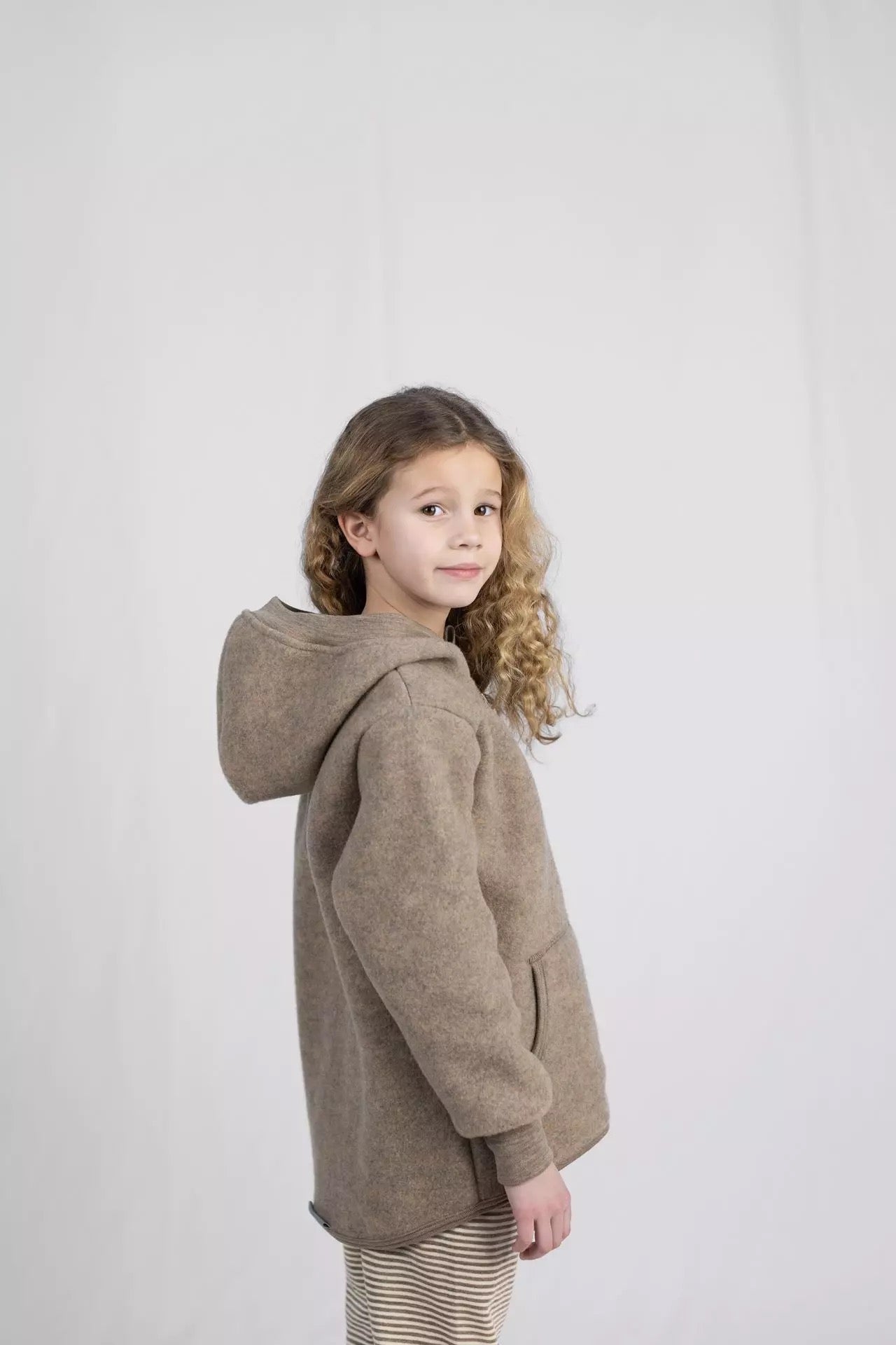Veste à capuche en laine bouillie pour enfant - Noyer
