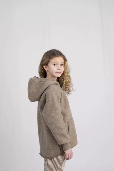 Veste à capuche en laine bouillie pour enfant - Noyer