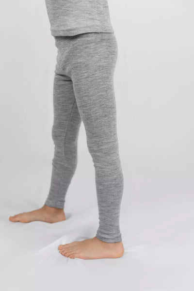 Leggings enfant en laine mérinos bio et soie - Gris chiné