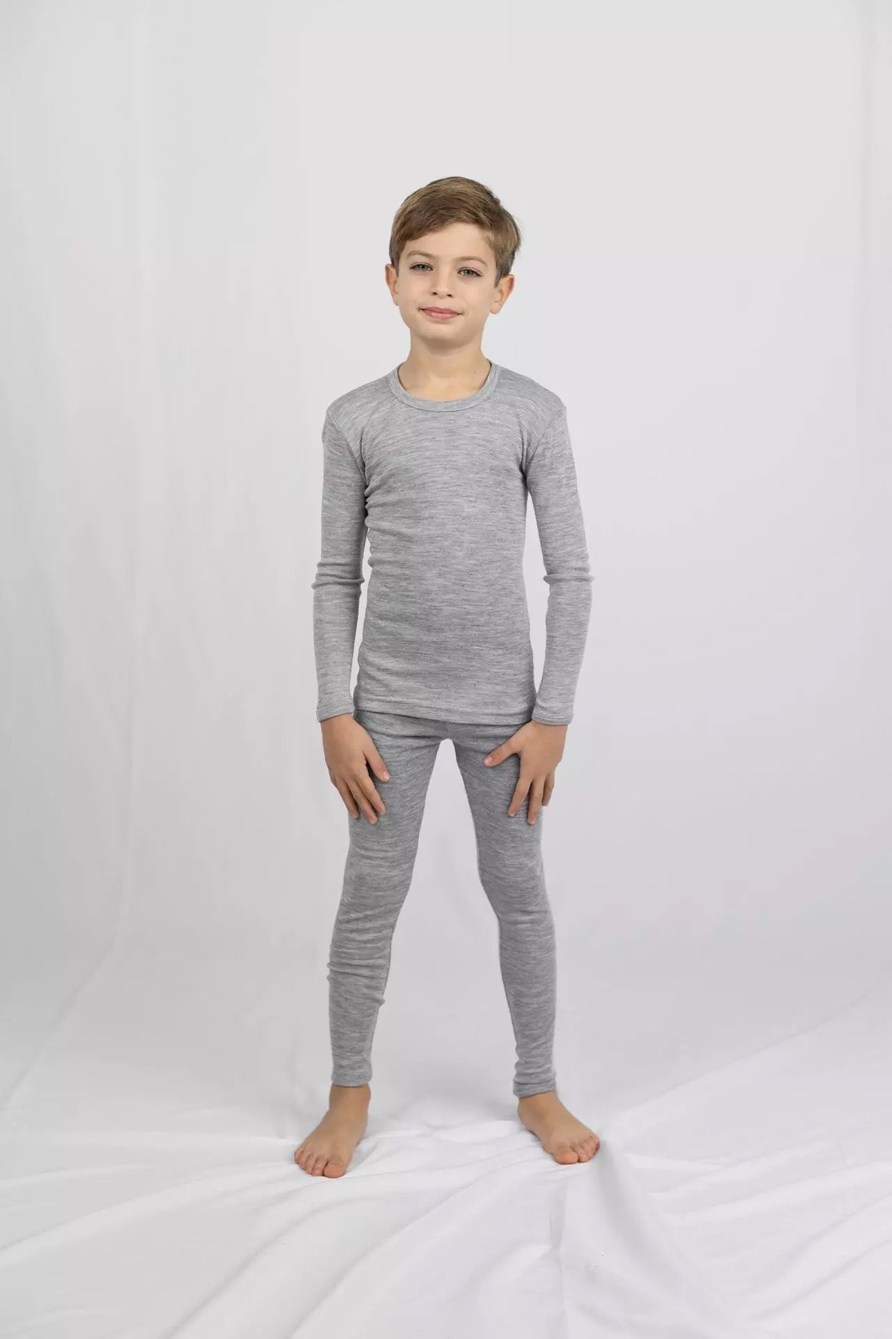 Chemise enfant en laine mérinos bio et soie - Gris chiné