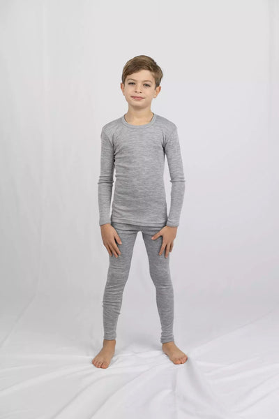 Leggings enfant en laine mérinos bio et soie - Gris chiné