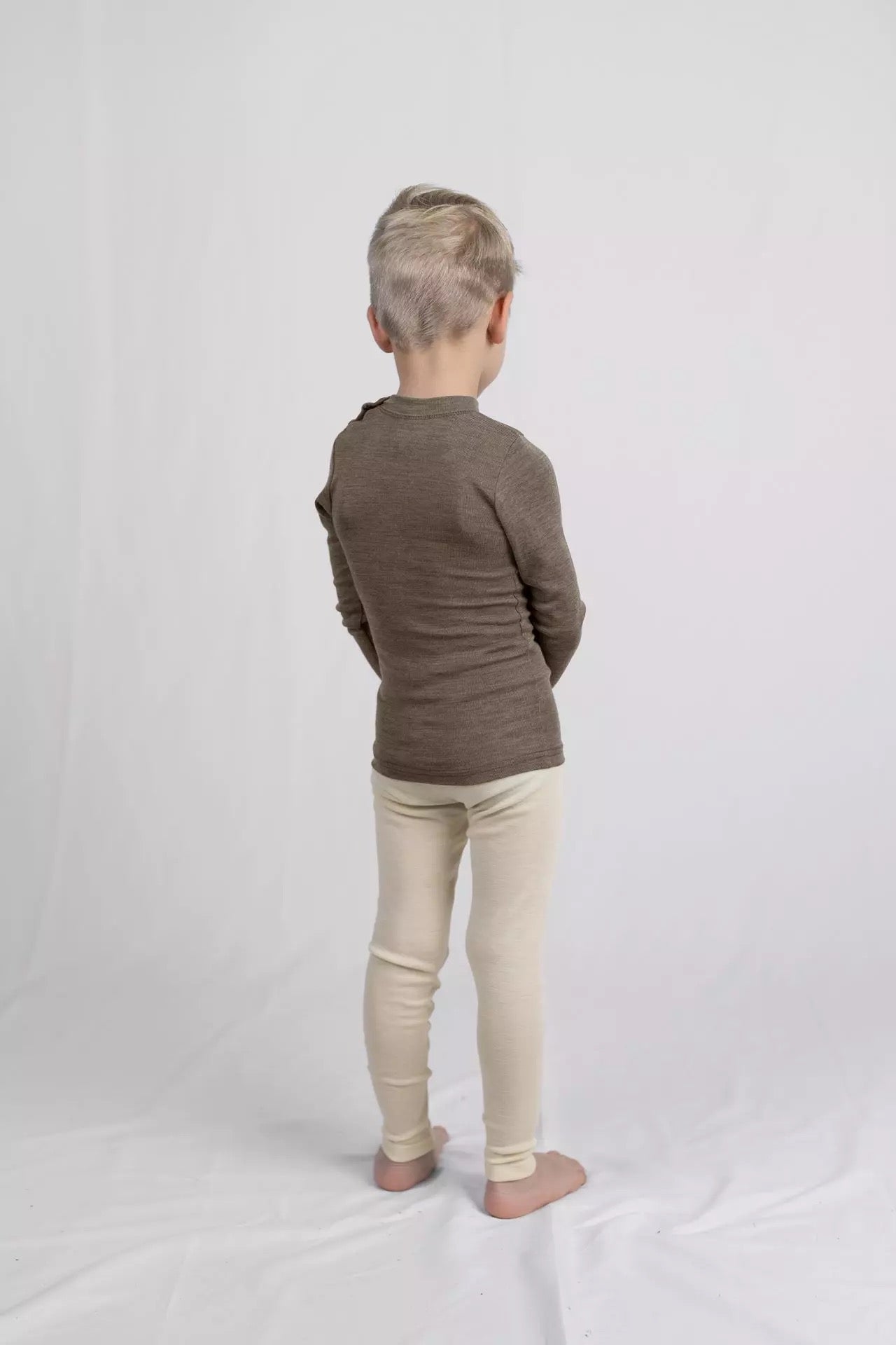 Leggings enfant en laine mérinos bio et soie - Naturel
