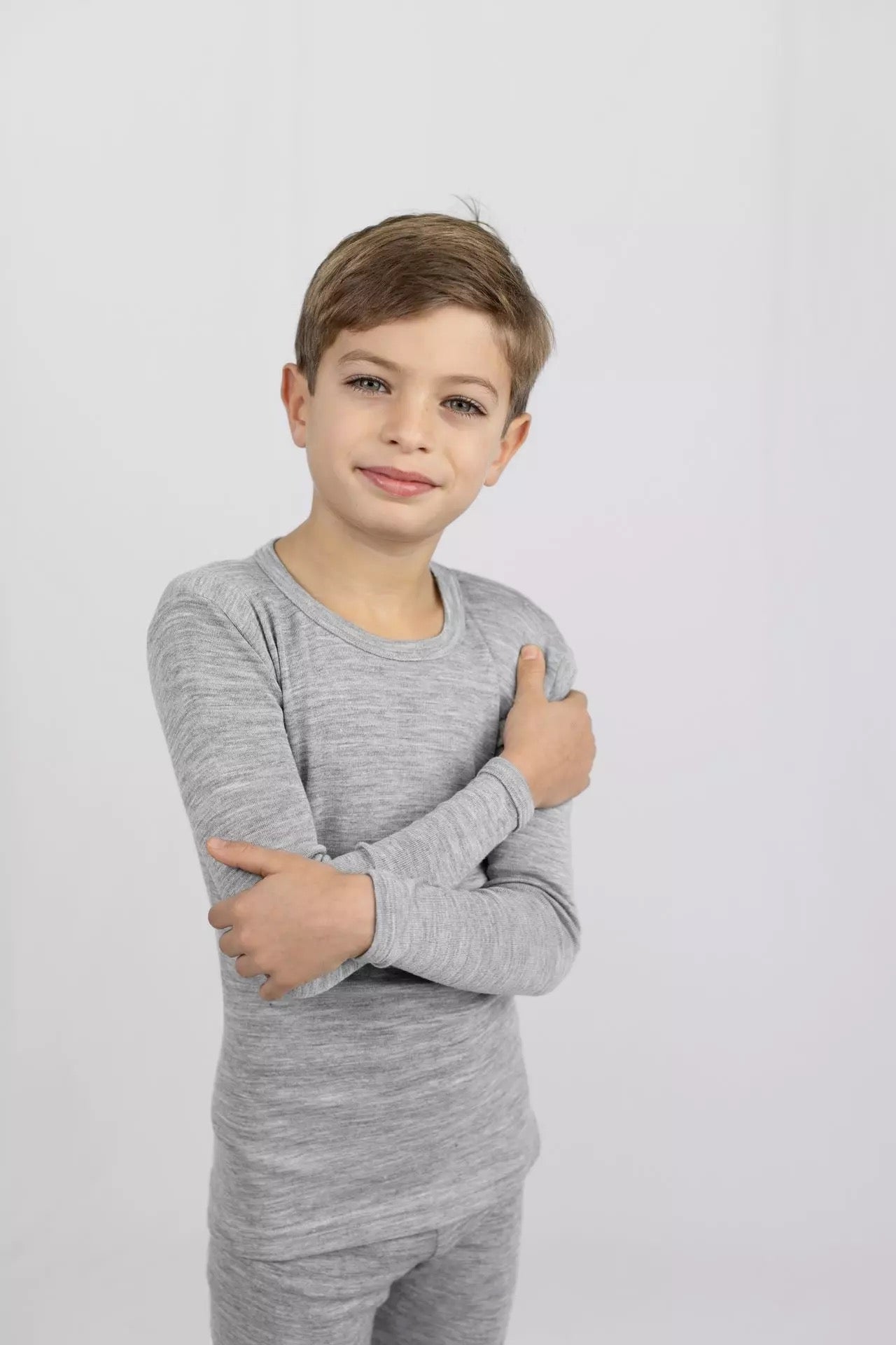 Chemise enfant en laine mérinos bio et soie - Gris chiné