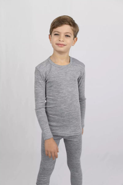 Chemise enfant en laine mérinos bio et soie - Gris chiné