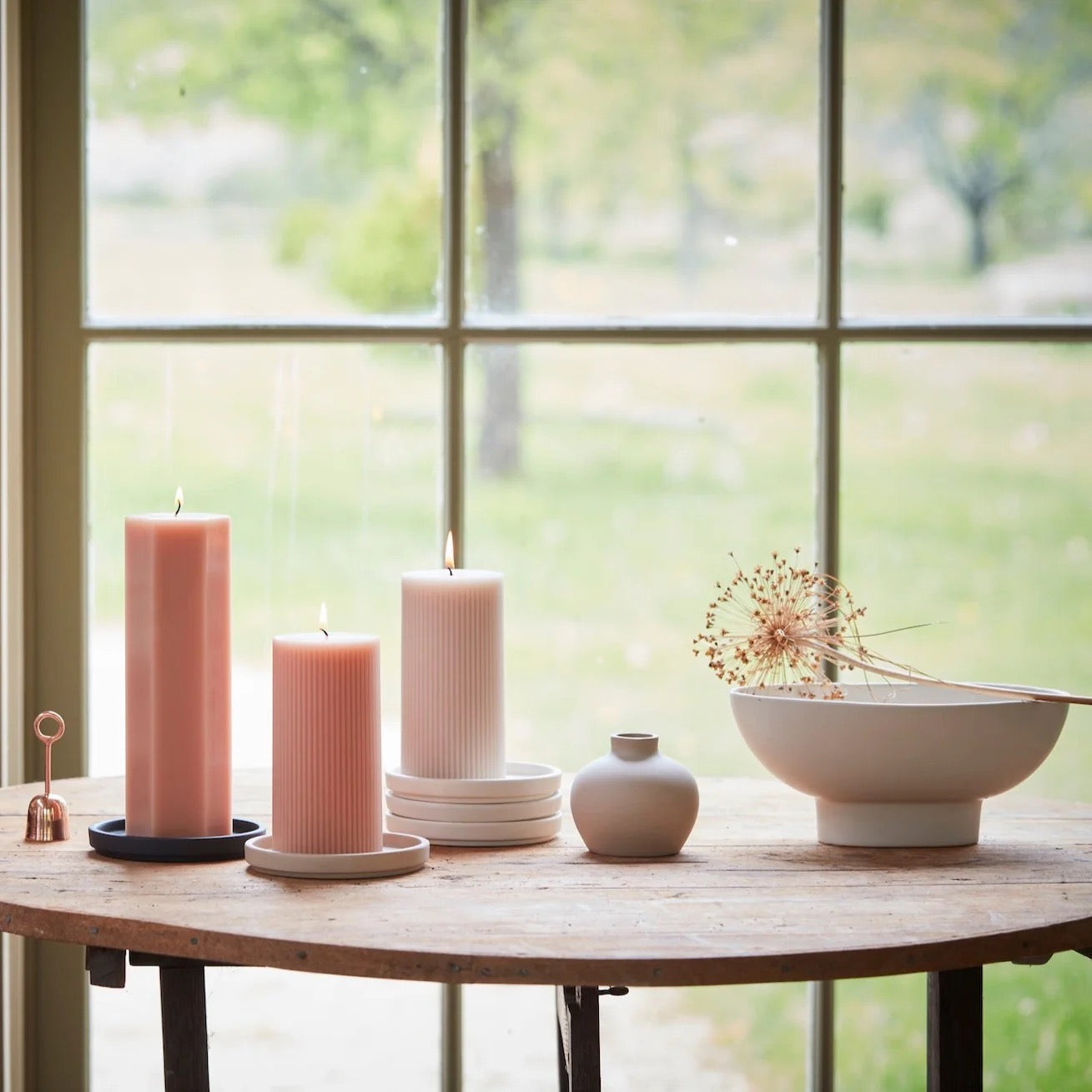 Fancy Ribbed Pillar Candle in Petal