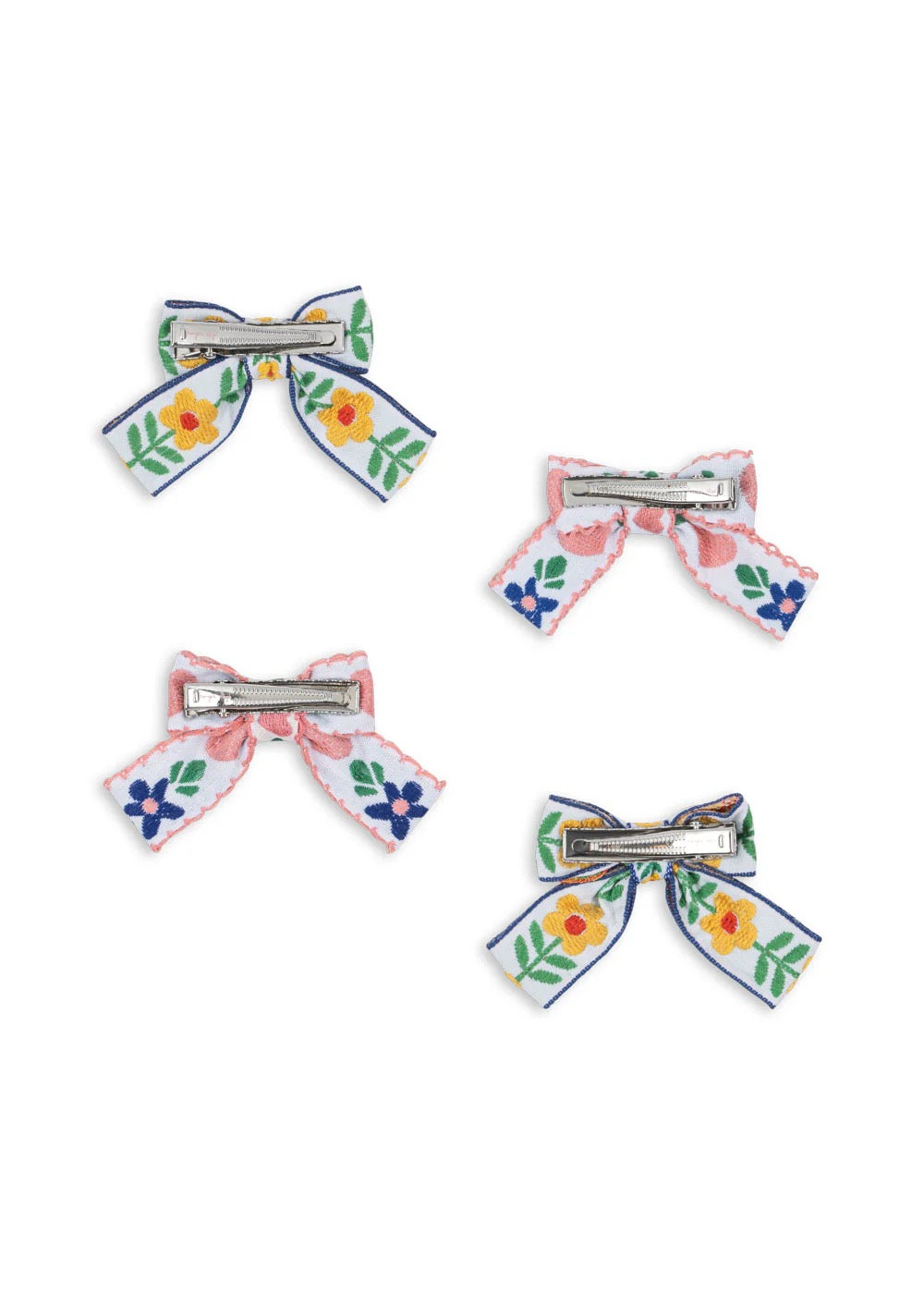 Bow Hair Clips -Pack of Four - White/Rose