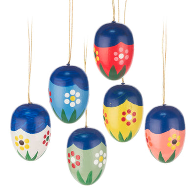 Easter Egg Ornaments with Blue Motif - Set of Six