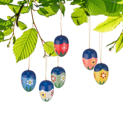 Easter Egg Ornaments with Blue Motif - Set of Six