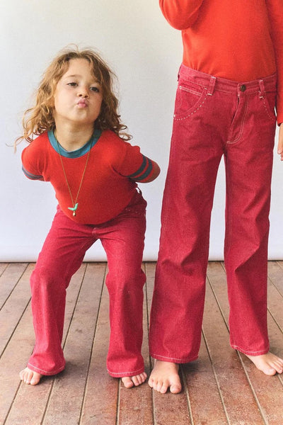 Slim Flared Jeans - Vintage Red Denim