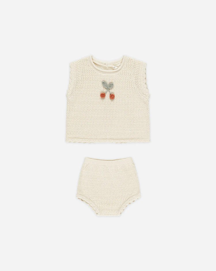 Scallop Knit Baby Set - Cherry