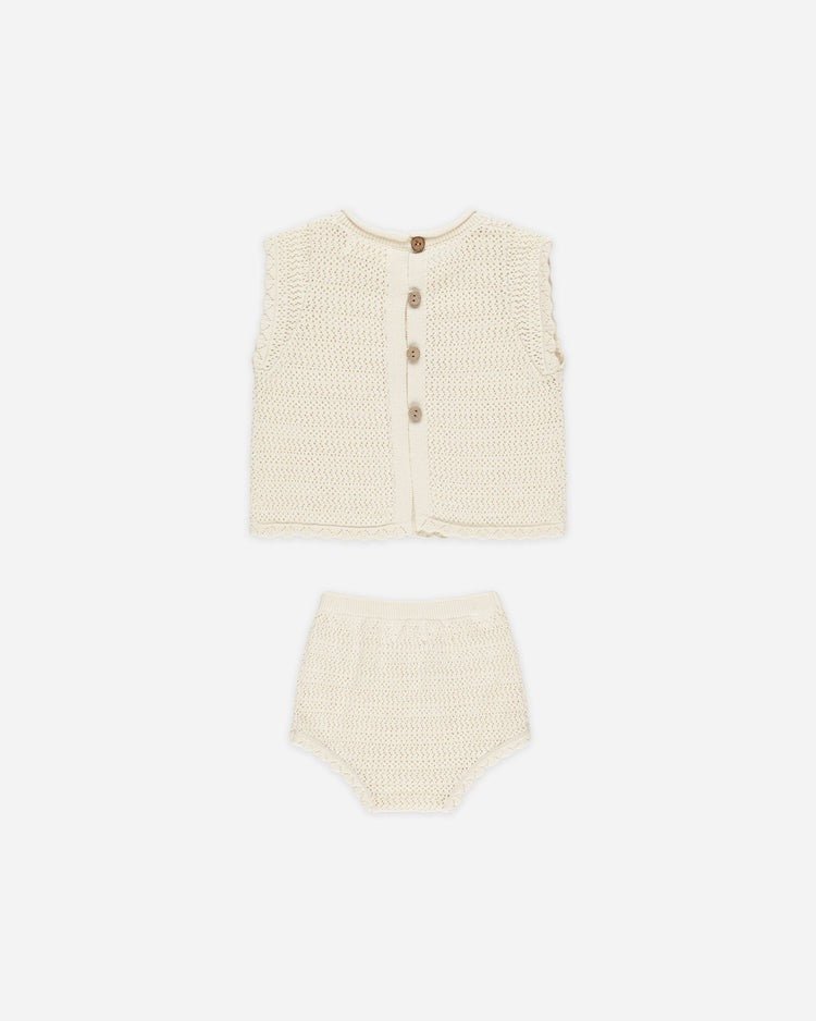 Scallop Knit Baby Set - Cherry