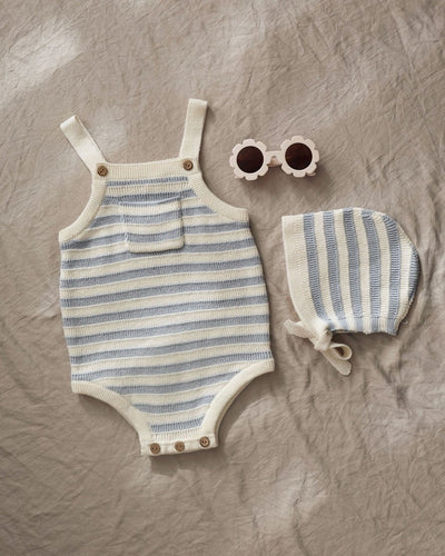 Ashton Knit Romper - Blue Stripe