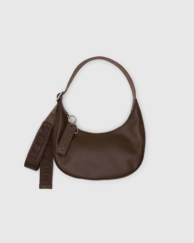 Small Recycled Leather Crescent Bag - Brown