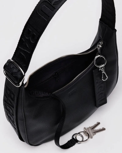 Small Recycled Leather Crescent Bag - Black