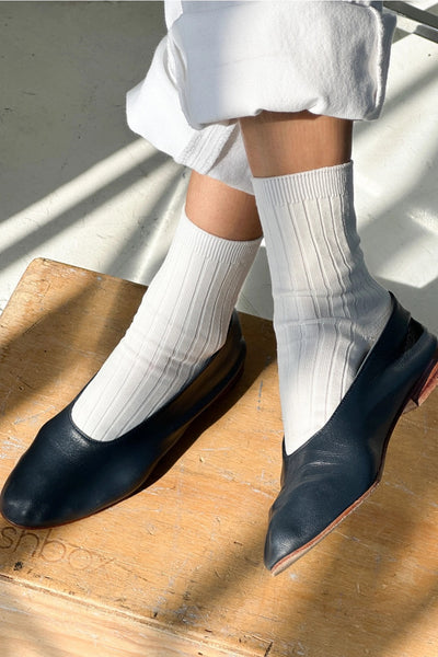 Her Socks - Mercerized Combed Cotton Rib - White