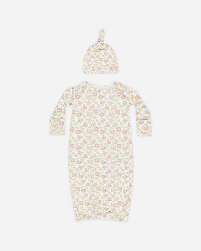 Bamboo Baby Gown + Hat Set - Bloom