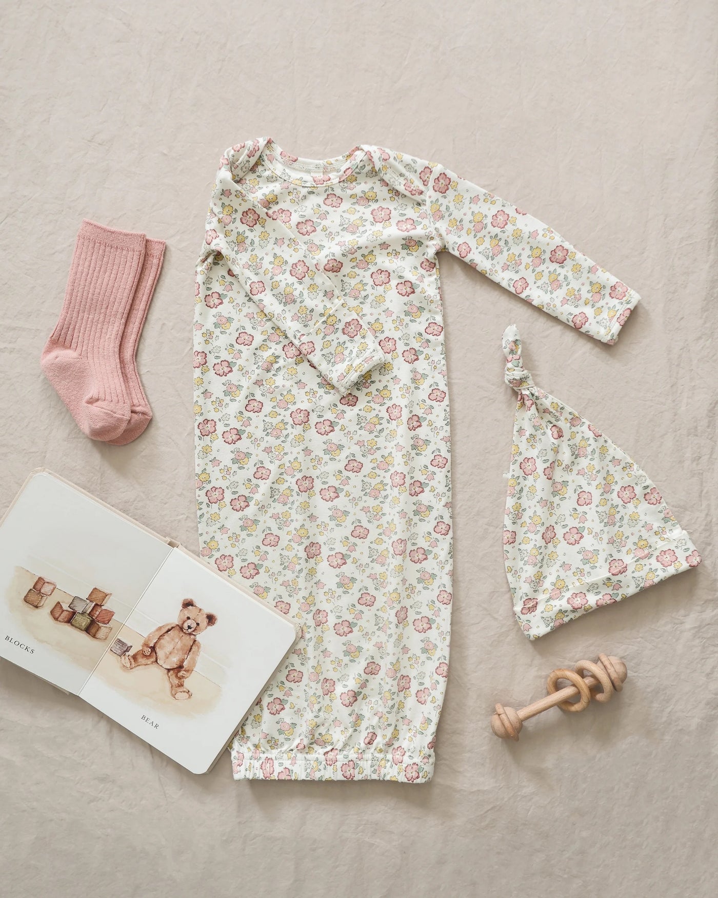 Bamboo Baby Gown + Hat Set - Bloom