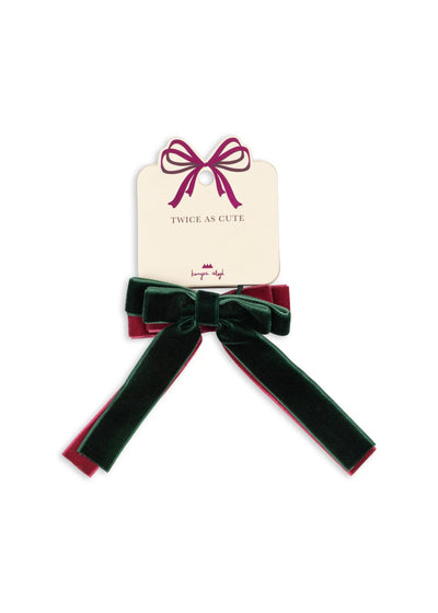 Two Pack Velvet Double Bow Elastic - Green/Sangria