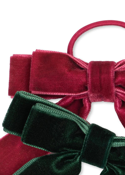 Two Pack Velvet Double Bow Elastic - Green/Sangria