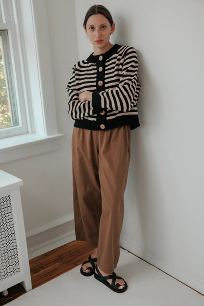 Striped Bomber - Black + Tan