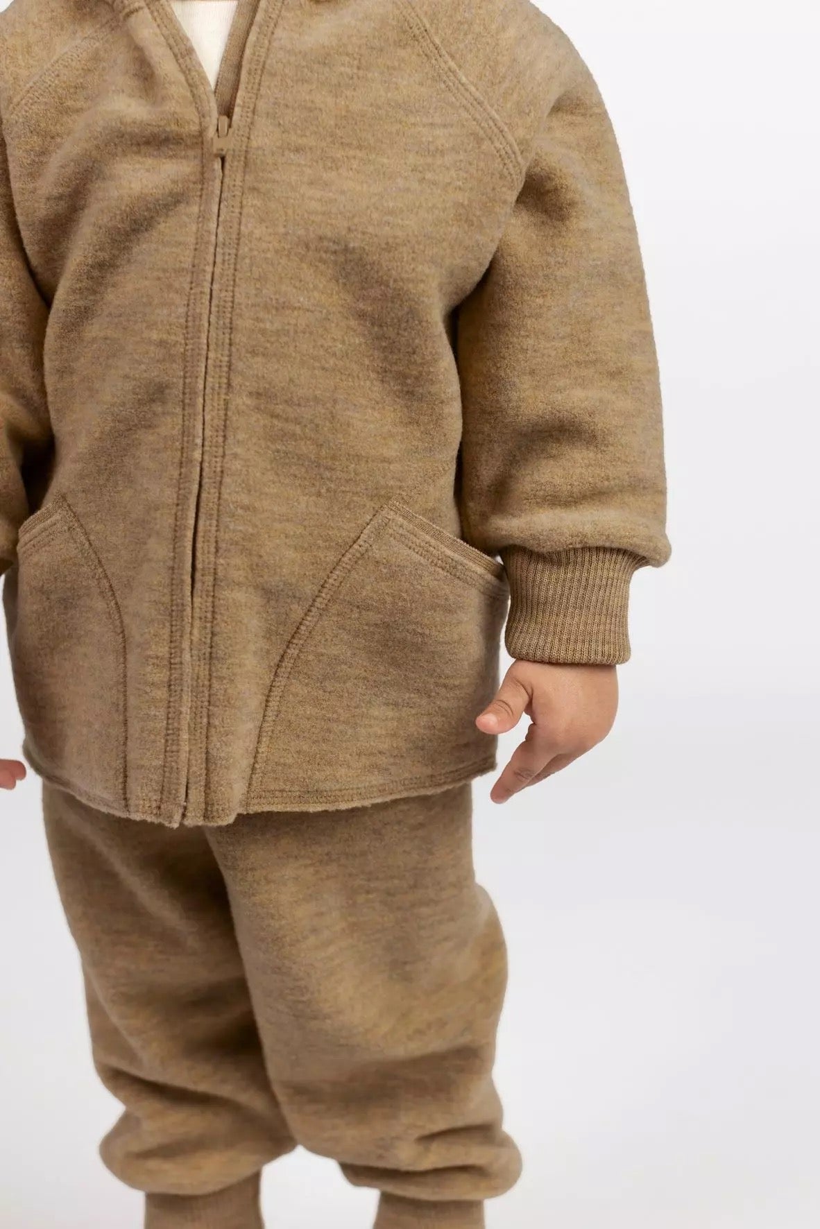Veste bébé à capuche avec fermeture éclair - Amande