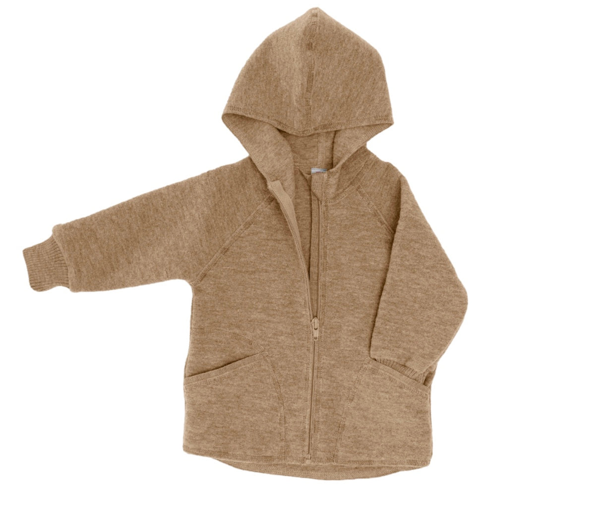 Hooded Baby Jacket with Zipper - Almond