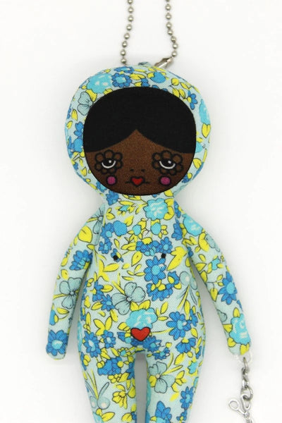 6-inch Blue Floral Snowsuit Bag Charm Doll
