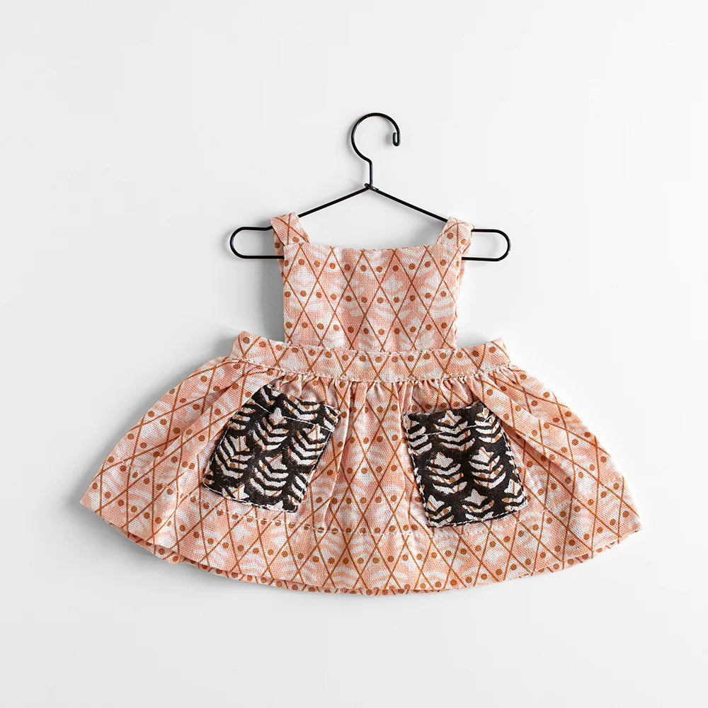 Apron Dress in Block Printed Gauze with Pockets