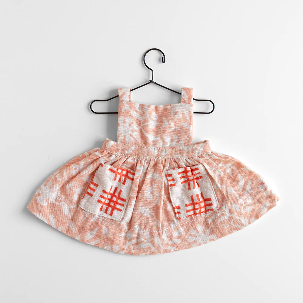 Apron Dress in Block Printed Gauze with Pockets