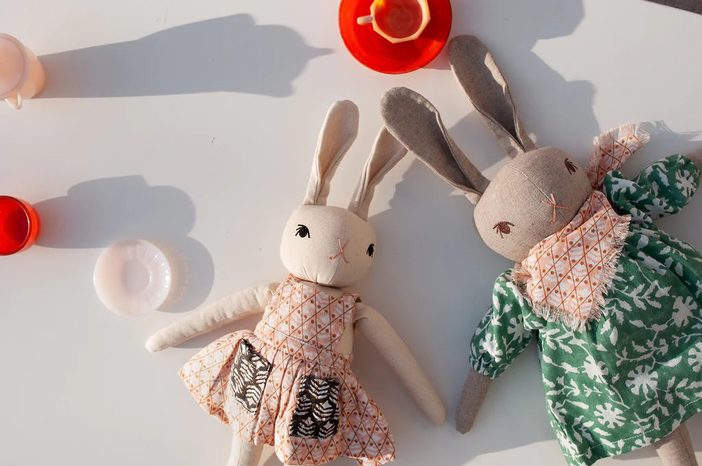 Medium Rabbit - Emma in Block Printed Apron Dress