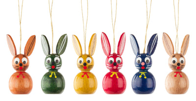 Wooden Rabbit Ornaments - Set of Six