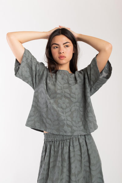 Floral Jacquard Tee - Mineral Green
