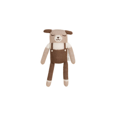 Puppy Knit Toy in Nut Overalls