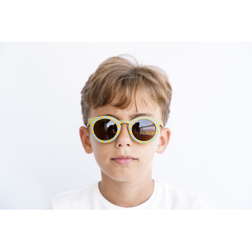 Kids Eco Bendable & Polarized Sunglasses - Checks Laguna + Wheat